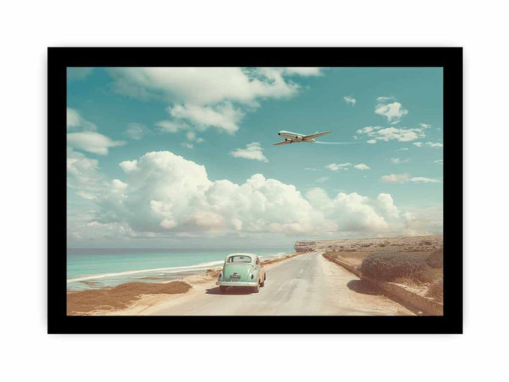 Car Beach Road Art framed Print