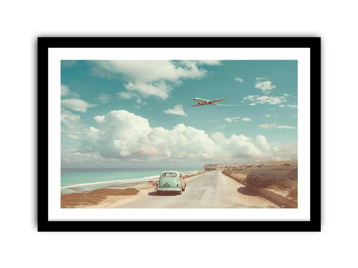 Car Beach Road Art framed Print