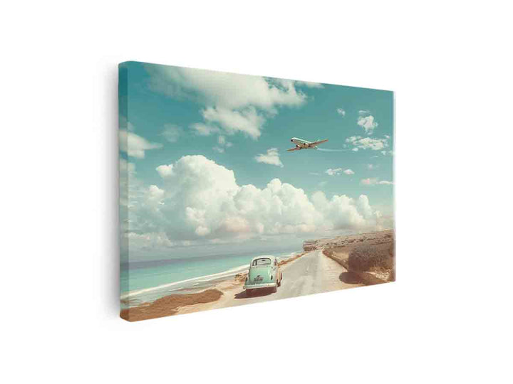 Car Beach Road Art canvas Print