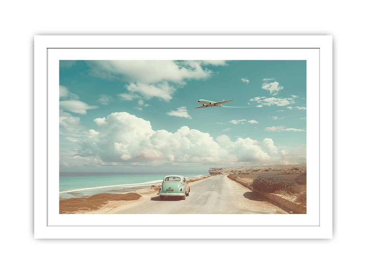 Car Beach Road Art framed Print