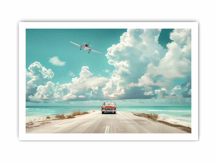 Beach Road Car  Art framed Print