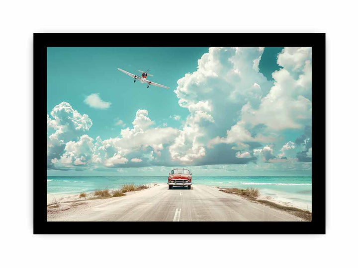 Beach Road Car  Art framed Print