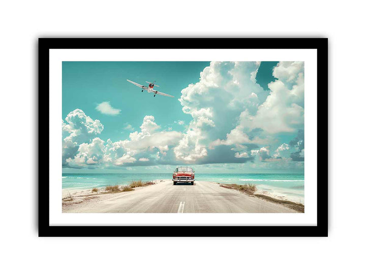 Beach Road Car  Art framed Print