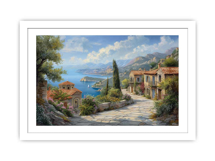 Greek Village  Art framed Print