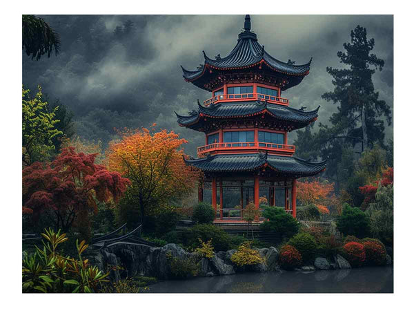 Maple Mountain Pagoda Art Print