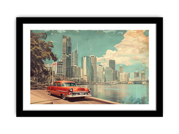 Brisbane City Vintage Art framed Print