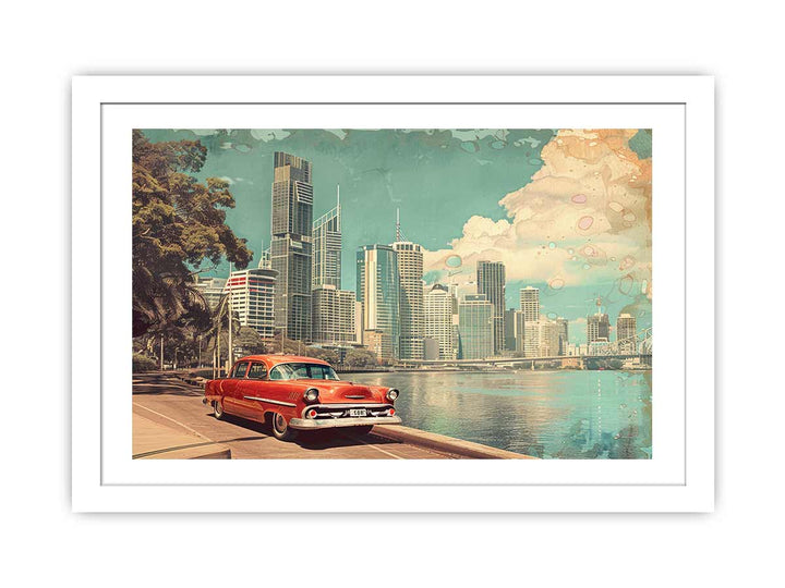 Brisbane City Vintage Art framed Print