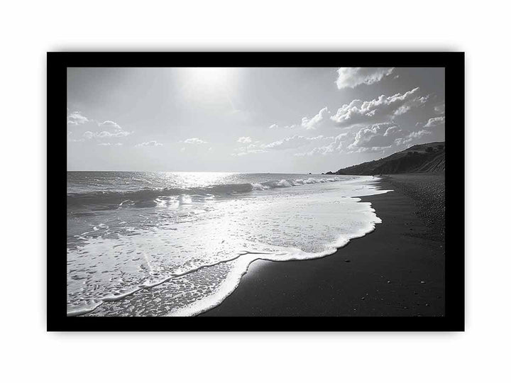 Black and white  Beach Art framed Print