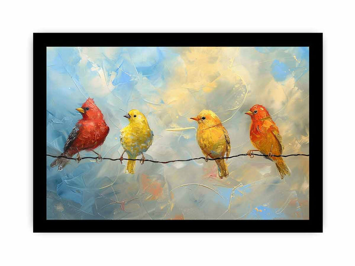 Birds painting on wire framed Print