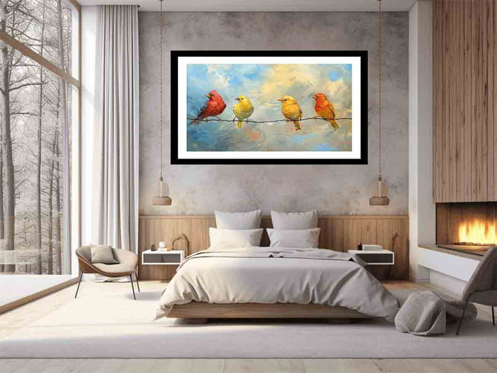 Birds painting on wire Art Print