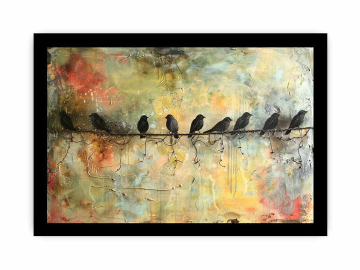 Birds  on wire Art framed Print