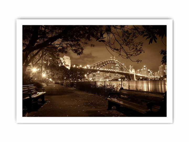 Story Bridge at Night Sepia framed Print