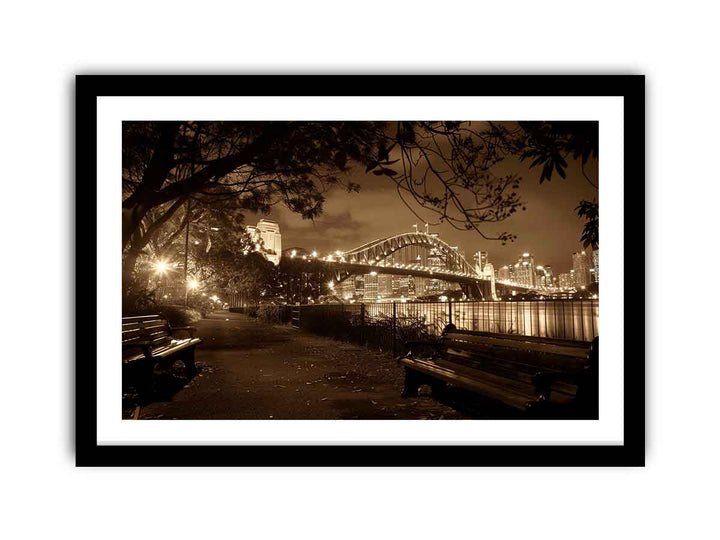 Story Bridge at Night Sepia framed Print