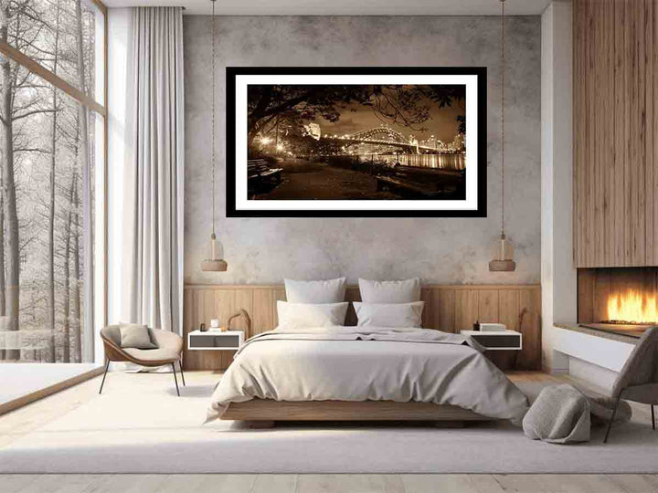 Story Bridge at Night Sepia Art Print