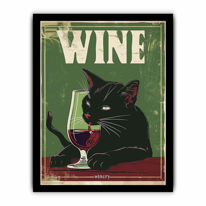 A black cat drinking red wine framed Print