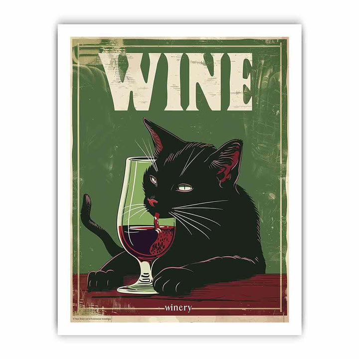 A black cat drinking red wine framed Print