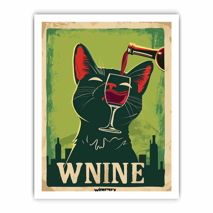 Cat red wine Art framed Print