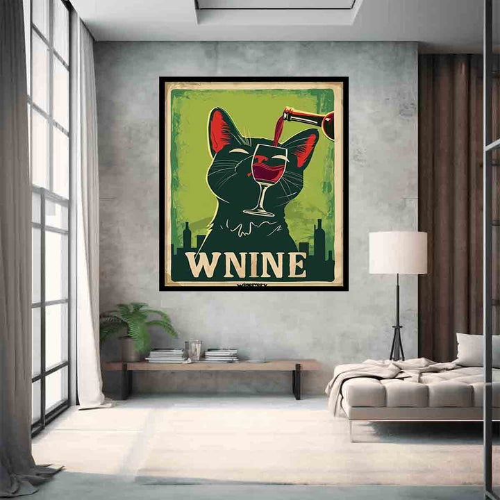 Cat red wine Art Print