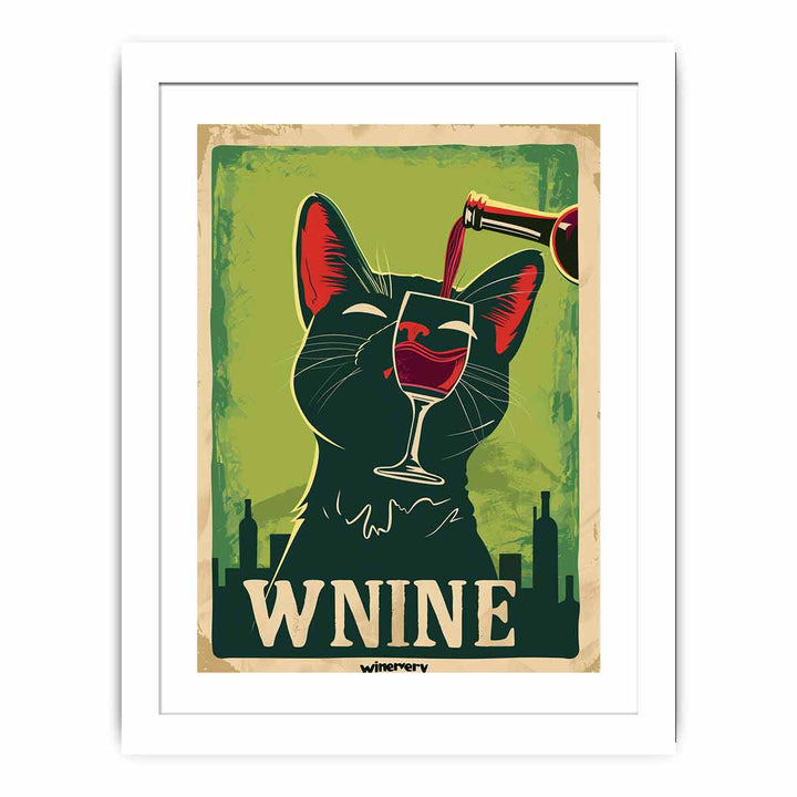 Cat red wine Art framed Print