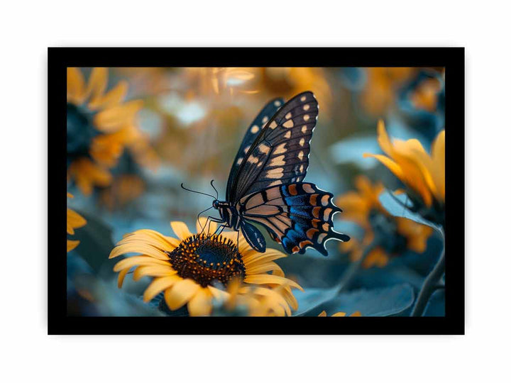 Sunflower Butterfly Art framed Print