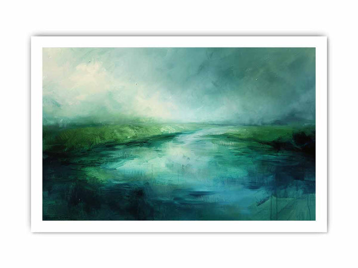 Abstract Green lake framed Print