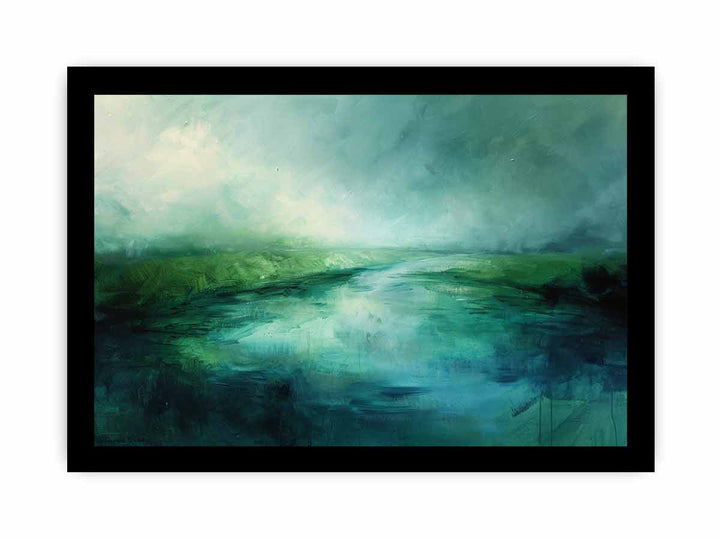 Abstract Green lake framed Print