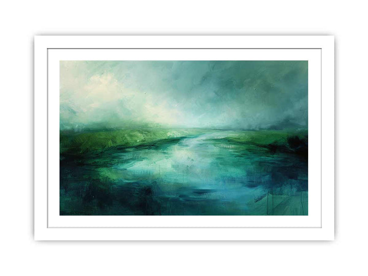 Abstract Green lake framed Print