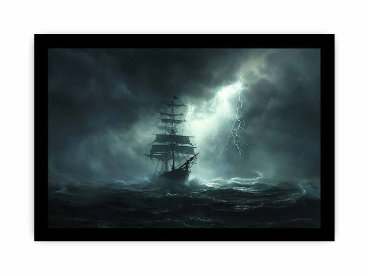 Ship  in Storm Art framed Print