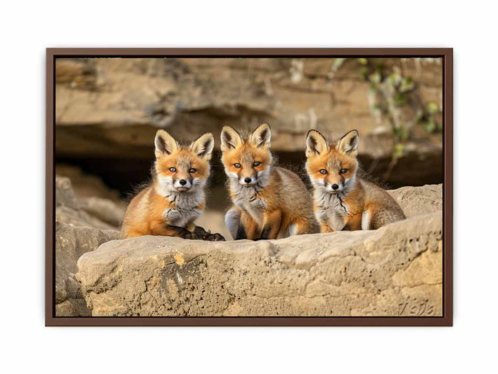 Three Red Fox Kits Art Painting