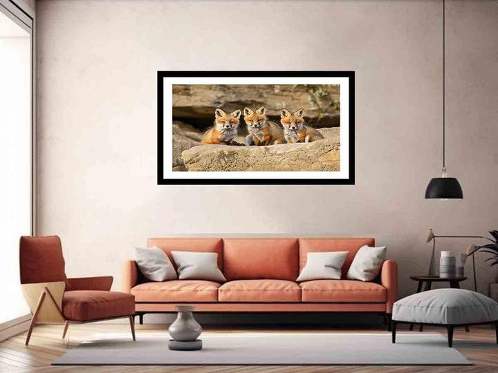 Three Red Fox Kits Art Print