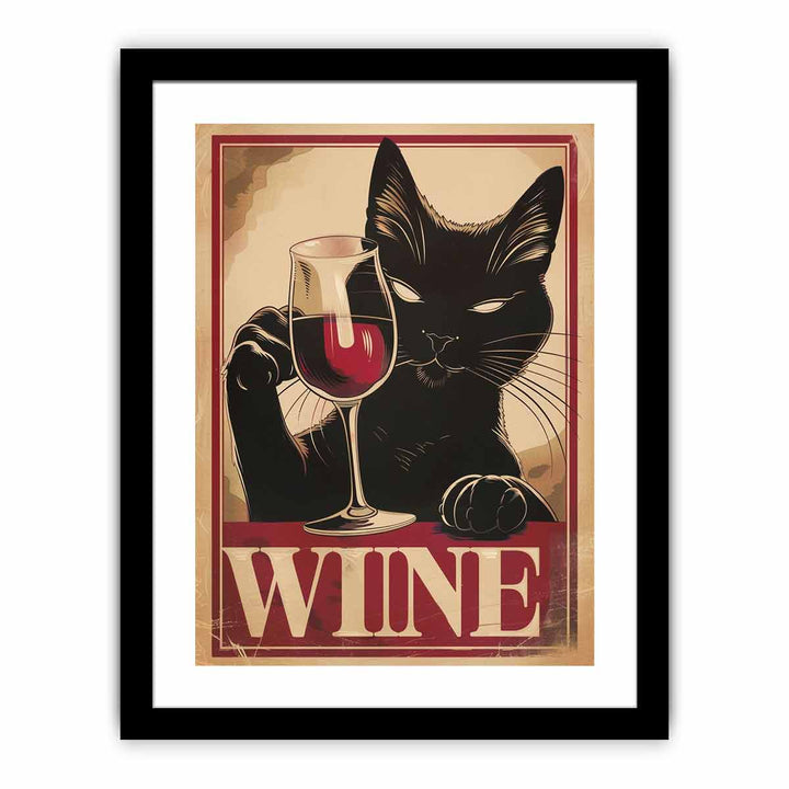 Vintage cat & wine framed Print