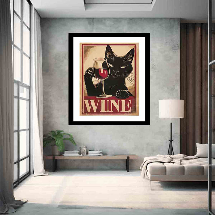 Vintage cat & wine Art Print