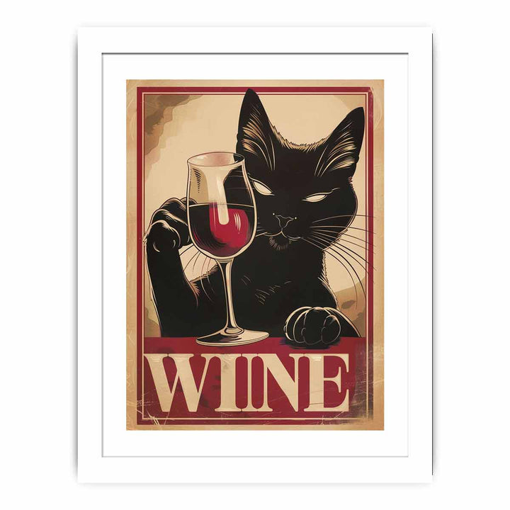 Vintage cat & wine framed Print