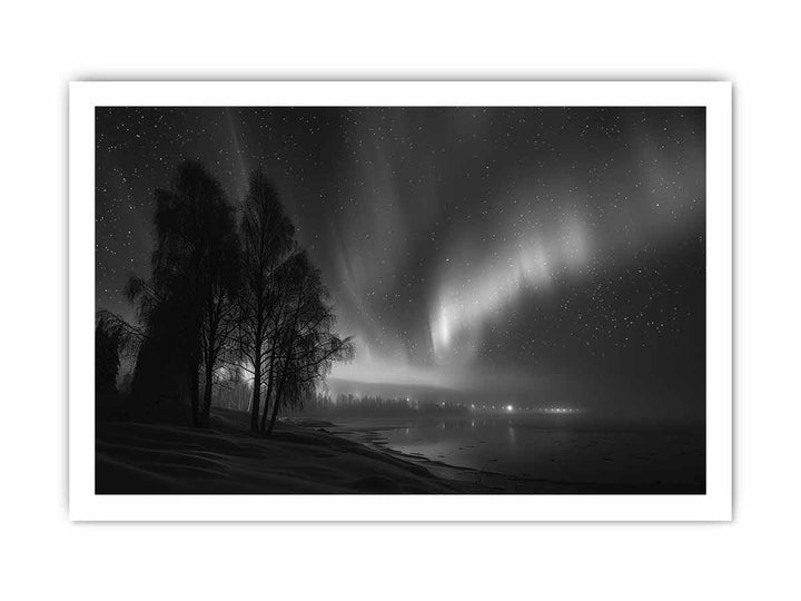 northern lights  balack &  white  framed Print