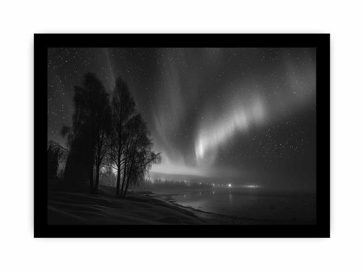 northern lights  balack &  white  framed Print