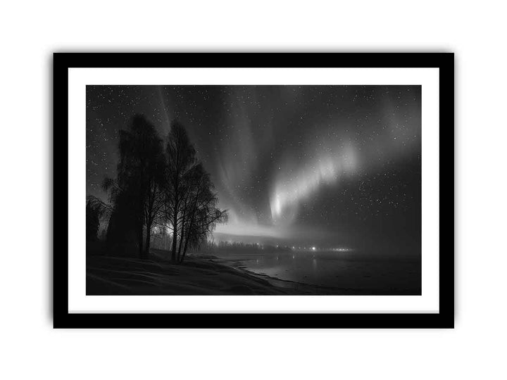 northern lights  balack &  white  framed Print