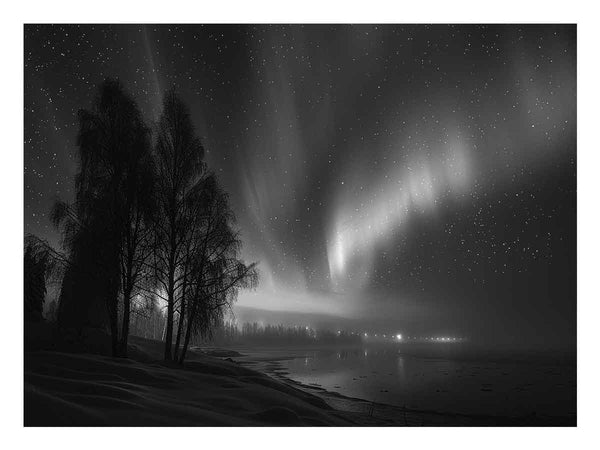 northern lights  balack &  white  Art Print