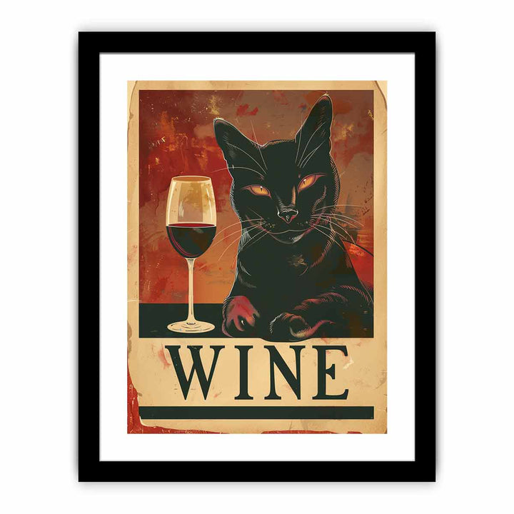 Red wine & cat Art framed Print