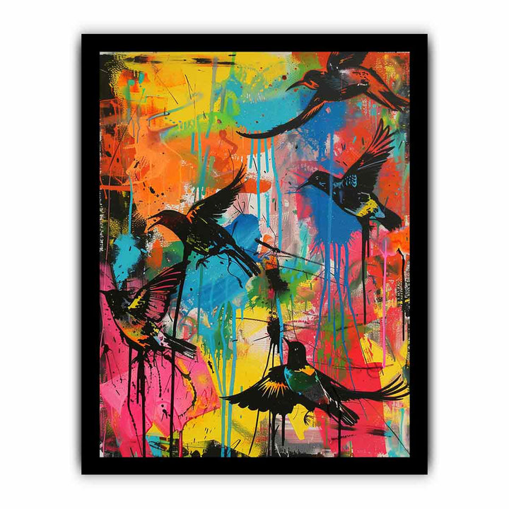 Graffiti Birds Flying framed Print