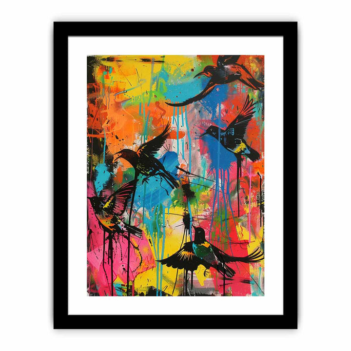 Graffiti Birds Flying framed Print