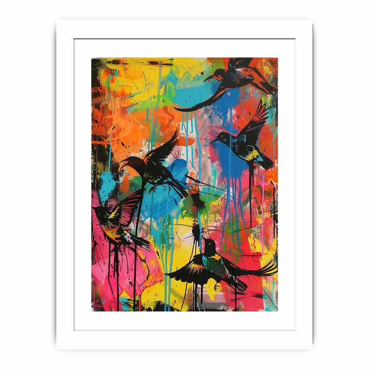 Graffiti Birds Flying framed Print