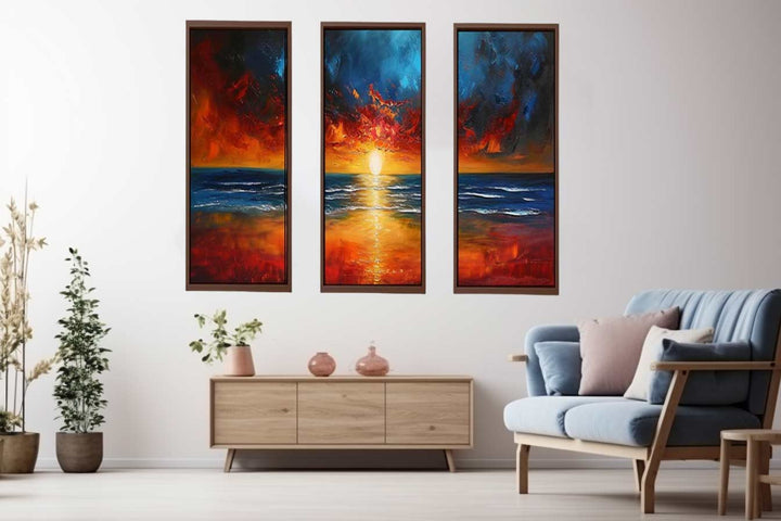 3 Panel Sunset Beach Art  Painting