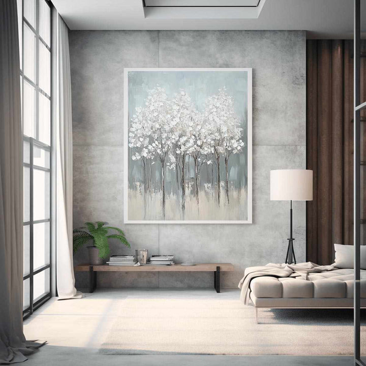 Abstract White Flowers Canvas Painting 