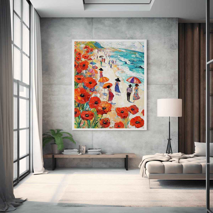 Poppies On The Beach Canvas Painting 