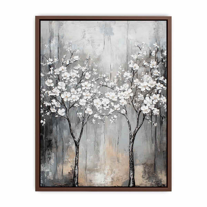 Abstract Silver Trees Canvas Painting 