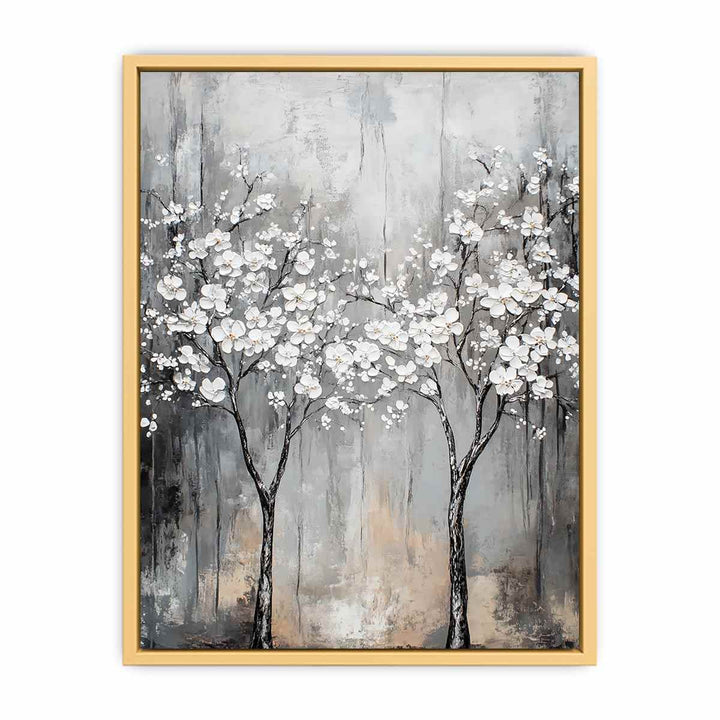 Abstract Silver Trees Canvas Painting 