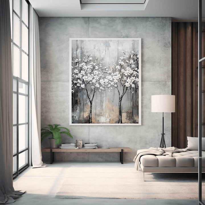 Abstract Silver Trees Canvas Painting 