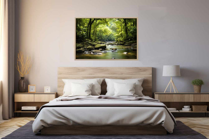 River In Rainforest painting Art Print