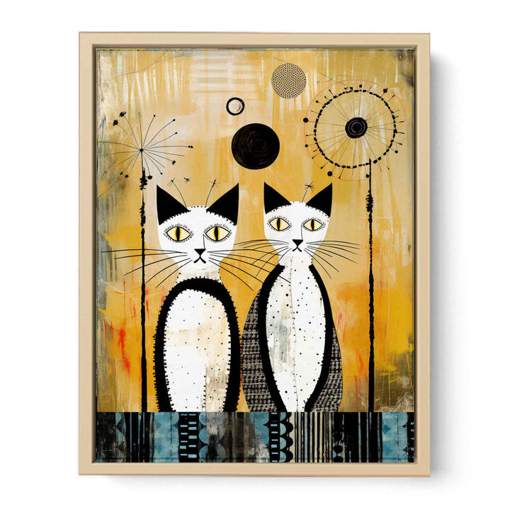 Whimsical Abastract Vintage Cat  framed Print