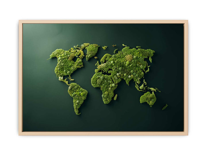 Green World Map Wall Art Poster framed Print